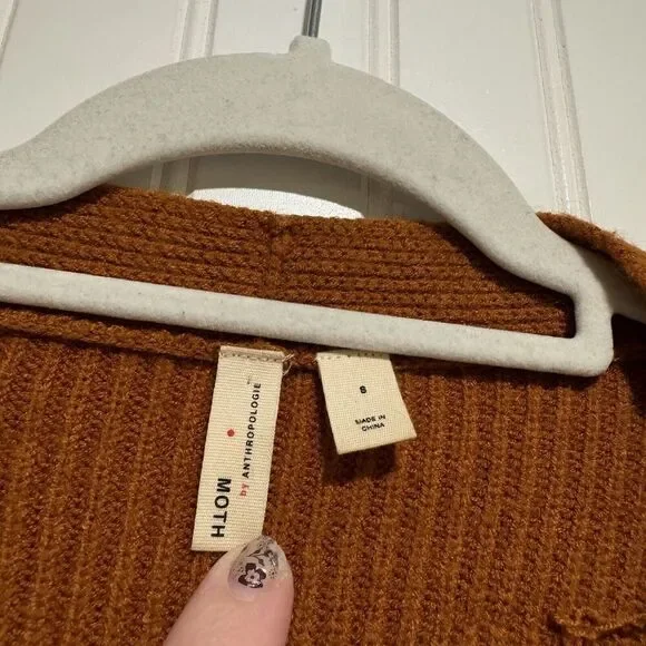 Anthropologie Moth Freeport Tie Front Sweater Rust Size Small - Picture 4 of 6